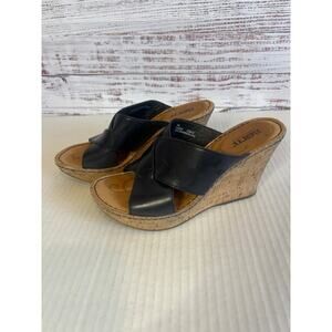 Born leather criss-cross cork wedge slide sandals Black Size 7M